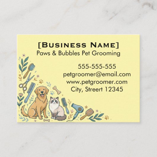 Minimalist Custom Pet Groomer Business Card 名刺 (正面)