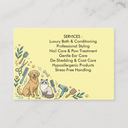 Minimalist Custom Pet Groomer Business Card  名刺 (裏面)