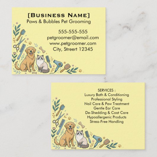 Minimalist Custom Pet Groomer Business Card  名刺 (正面/裏面)
