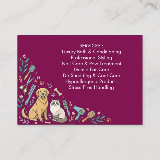 Minimalist Custom Pet Groomer Business Card  名刺 (裏面)