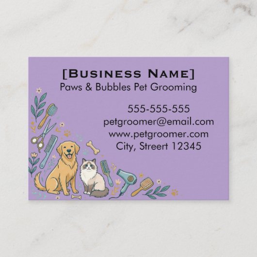 Minimalist Custom Pet Groomer Business Card  名刺 (正面)