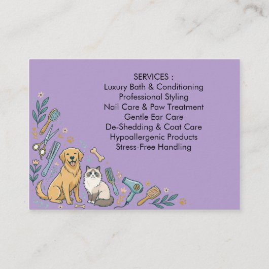 Minimalist Custom Pet Groomer Business Card 名刺 (裏面)
