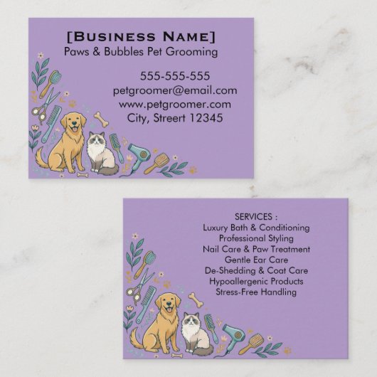 Minimalist Custom Pet Groomer Business Card  名刺 (正面/裏面)