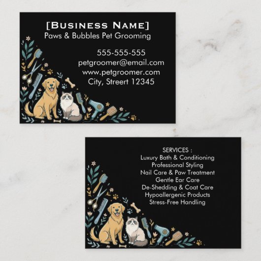 Minimalist Custom Pet Groomer Business Card 名刺 (正面/裏面)
