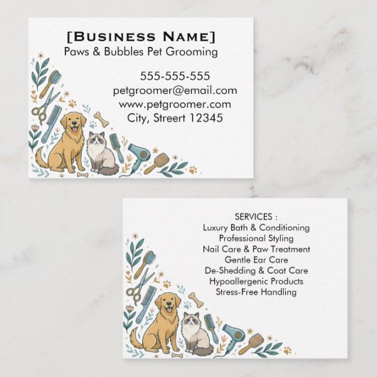 Minimalist Custom Pet Groomer Business Card 名刺 (正面/裏面)