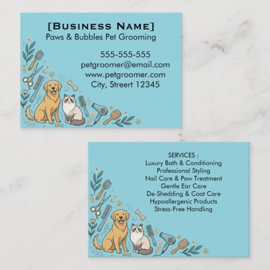 Minimalist Custom Pet Groomer Business Card  名刺 (正面/裏面)