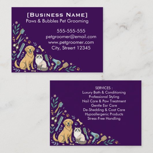 Minimalist Custom Pet Groomer Business Card  名刺 (正面/裏面)