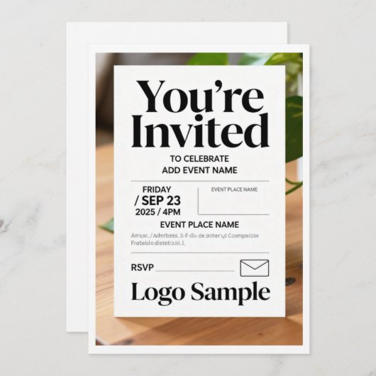 Minimalist Customizable Invitation – Clean Typogra 招待状 (正面/裏面)