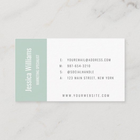 Minimalist Customizable Professional Pastel Green 名刺 (裏面)