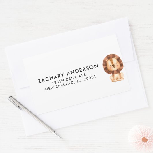 Minimalist Cute Baby Lion Kids Personalized Lab 長方形シール (封筒)