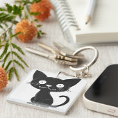 Minimalist Cute Black Cat Cartoon Cat Lover Gift キーホルダー (正面右)