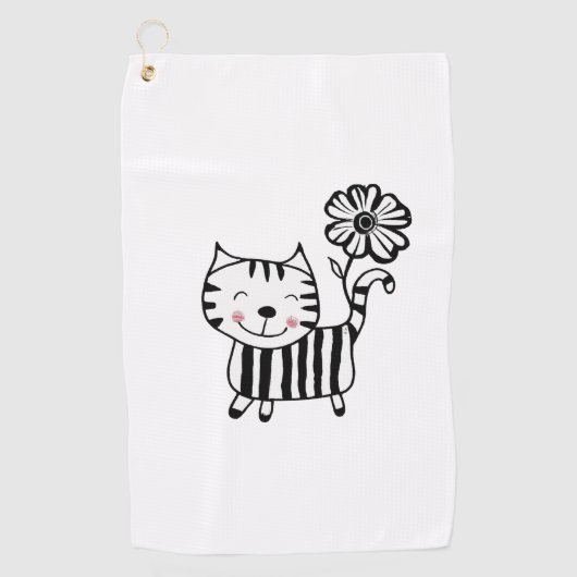 Minimalist Cute Cat with Flower on Tail Decorative ゴルフタオル (正面)