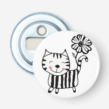 Minimalist Cute Cat with Flower on Tail Decorative