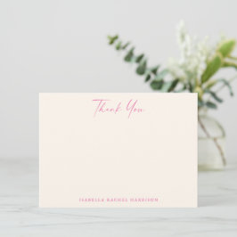 Minimalist Cute Hot Pink Cream Custom Bat Mitzvah サンキューカード