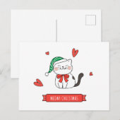Minimalist Cute Santa Kitty Cat Meowy Christmas  シーズンポストカード (正面/裏面)