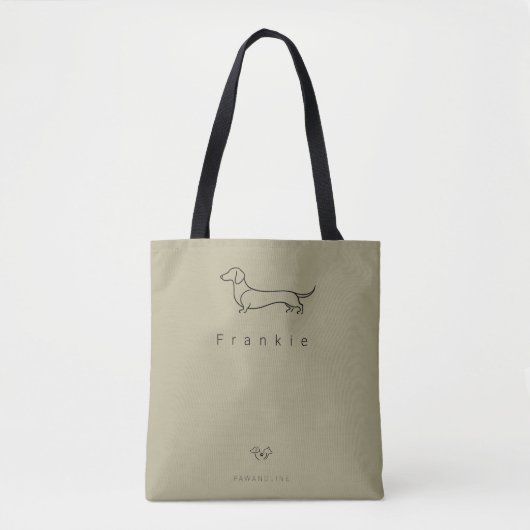 Minimalist Dachshund Tote Bag | Custom Pet Name トートバッグ (正面)