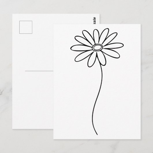 Minimalist Daisy Floral Line Art  ポストカード (正面/裏面)