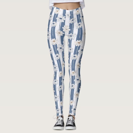 Minimalist Daisy Floral Pattern (2) レギンス (正面)