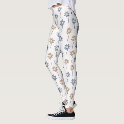 Minimalist Daisy Floral Pattern (4) レギンス (左)