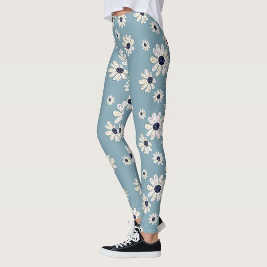 Minimalist Daisy Floral Pattern (6) レギンス (左)