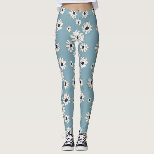Minimalist Daisy Floral Pattern (6) レギンス (正面)