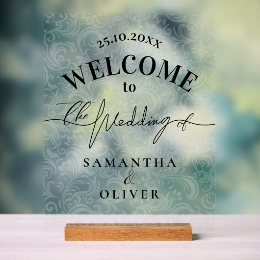 Minimalist Damask Elegant Welcome Sign アクリルサイン (ニュートラル)