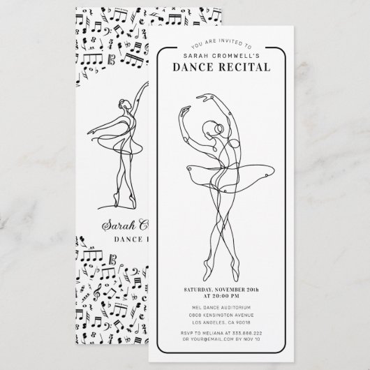 Minimalist Dance Recital Ticket Style 招待状 (正面/裏面)