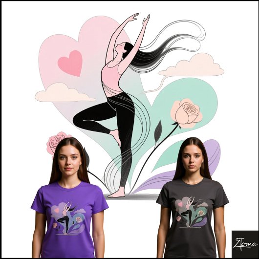 Minimalist Dancer Rose Heart Sketch Pastel Tシャツ