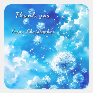 Minimalist Dandelion Blue Sky Thank You スクエアシール