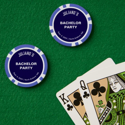 Minimalist Dark Blue Bachelor Party Poker Chips ポーカーチップ (ポーカーテーブル (ダブル))