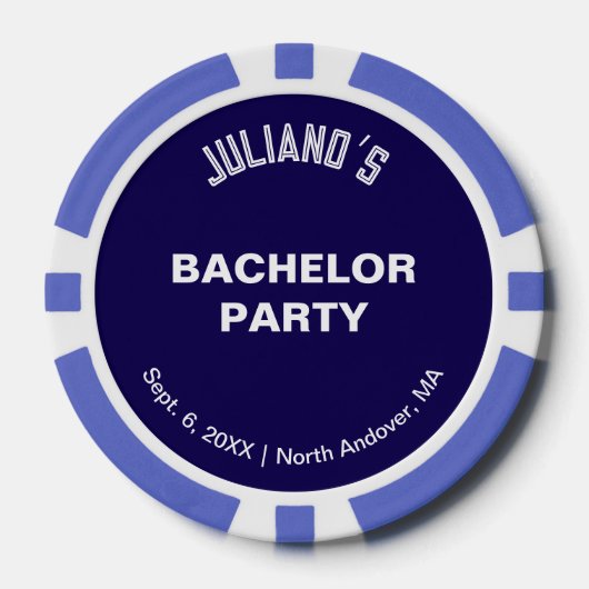Minimalist Dark Blue Bachelor Party Poker Chips ポーカーチップ (正面)