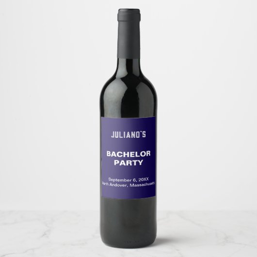Minimalist Dark Blue Bachelor Party Wine Label ワインラベル (正面)