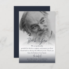 Minimalist Dark Blue Photo Funeral Sympathy  サンキューカード