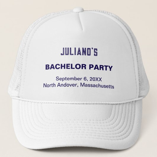 Minimalist Dark Blue Text Bachelor Party Hat キャップ (正面)