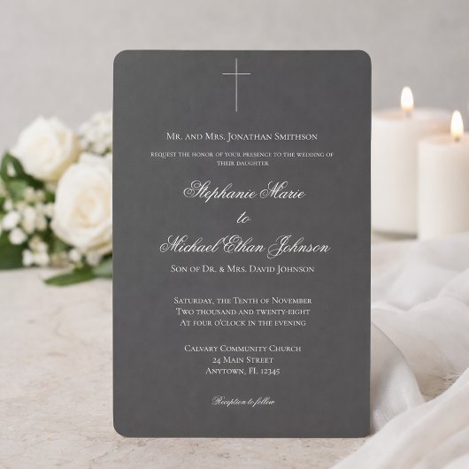 Minimalist Dark Cross Formal Church Wedding 招待状