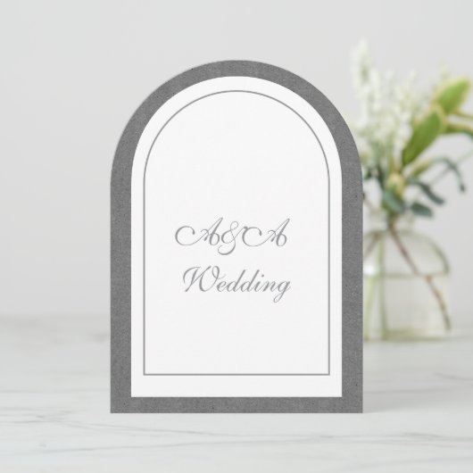 Minimalist Dark Gray and White Arch Wedding  招待状 (スタンド正面)
