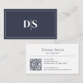 Minimalist Dark Gray and White Initials QR Code 名刺 (正面/裏面)