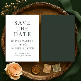 Minimalist Dark Green Wedding Save the Date セーブザデート