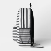 Minimalist Dark Grey and White Striped Backpack  プリントバックパック (右)