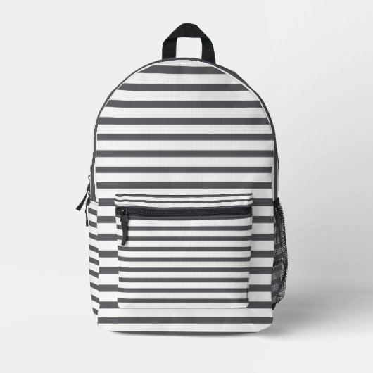 Minimalist Dark Grey and White Striped Backpack  プリントバックパック (正面)