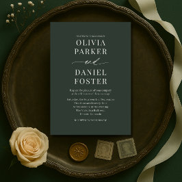 Minimalist Dark Moody Green Wedding Invitation 招待状