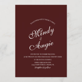Minimalist Deep Burgundy Script Wedding 招待状