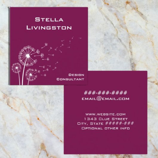 Minimalist Deep Magenta Dandelion Consultant   スクエア名刺