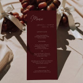 Minimalist Deep Wine Long Wedding Menu Card 招待状