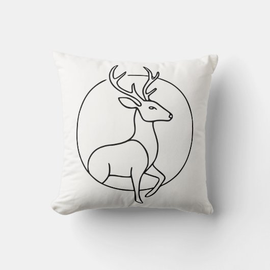 Minimalist Deer Line Art – Forest Animal Art クッション (正面)