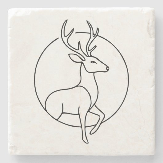 Minimalist Deer Line Art – Forest Animal Art ストーンコースター (正面)