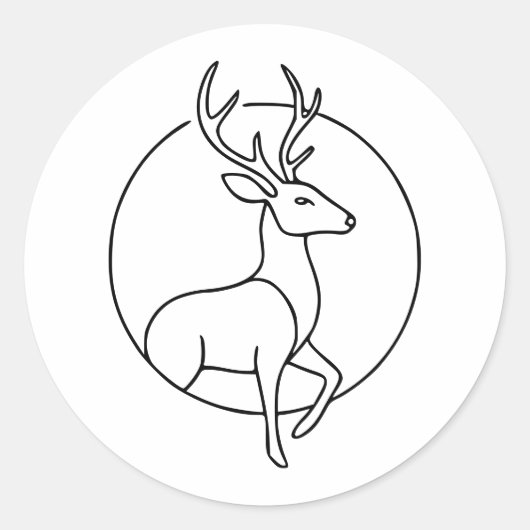 Minimalist Deer Line Art – Forest Animal Art ラウンドシール (正面)