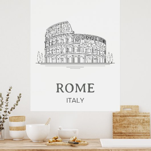 Minimalist Design Rome Coliseum Travel ポスター (キッチン)