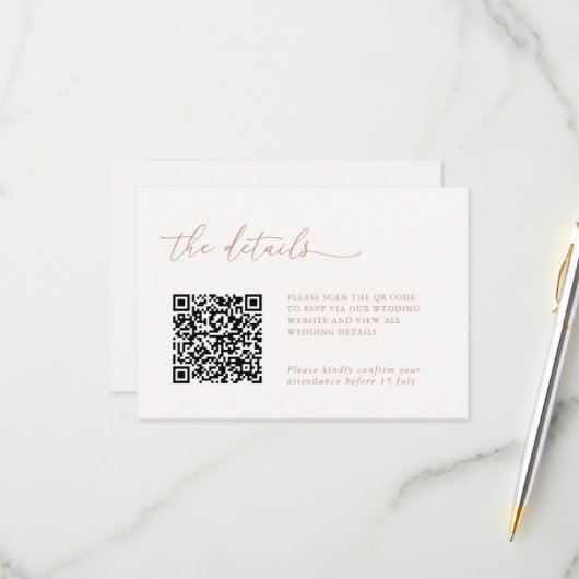 Minimalist Details & QR Code Wedding RSVP Card (正面/裏面インサイチュ)