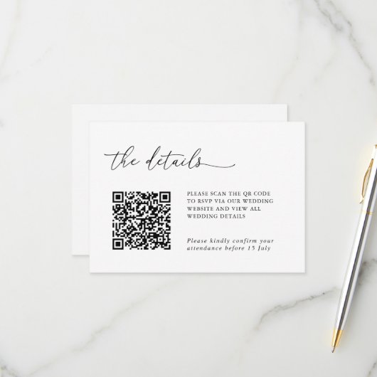 Minimalist Details & QR Code Wedding RSVP Card (正面/裏面インサイチュ)